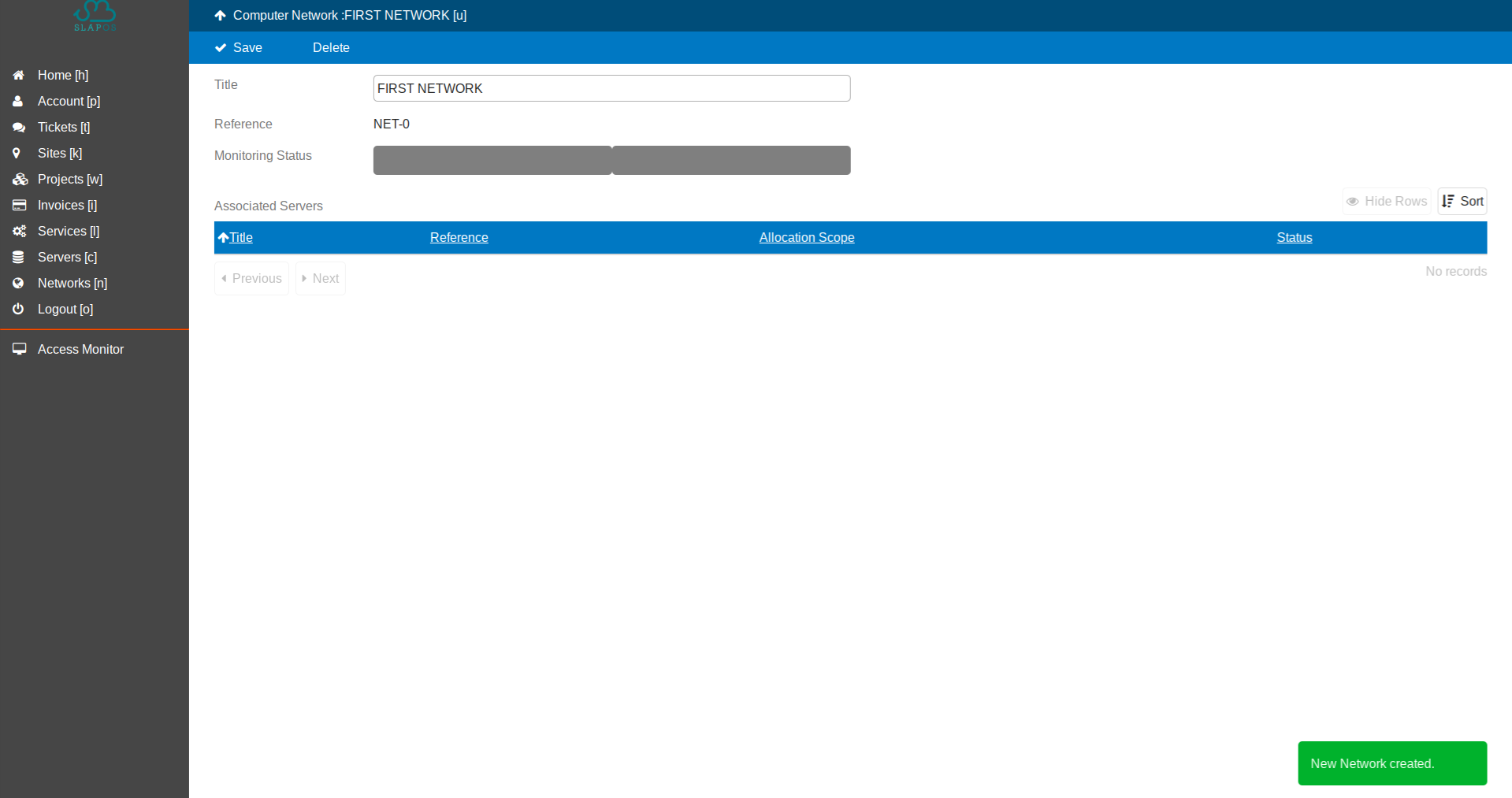 SlapOS Dashboard - Create Network