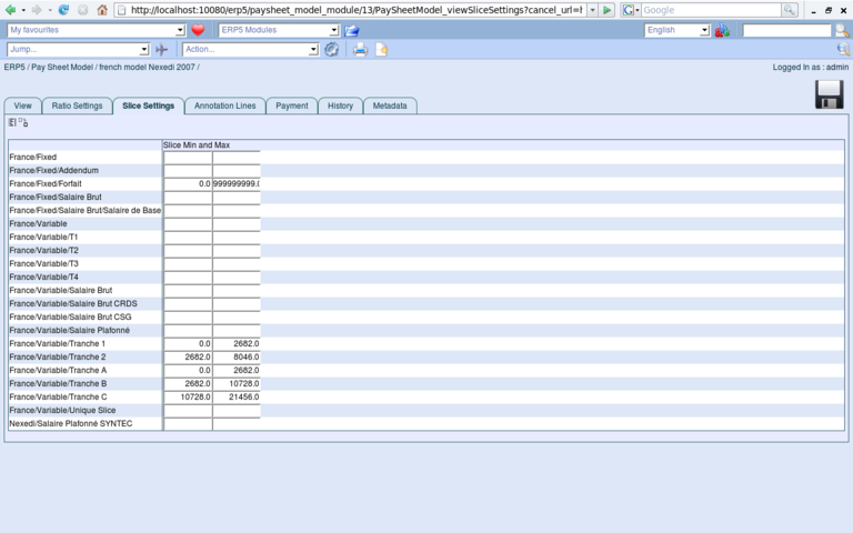 ERP5 Screenshot Paysheet Settings