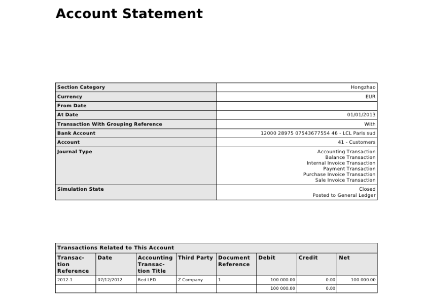 Account Statement example