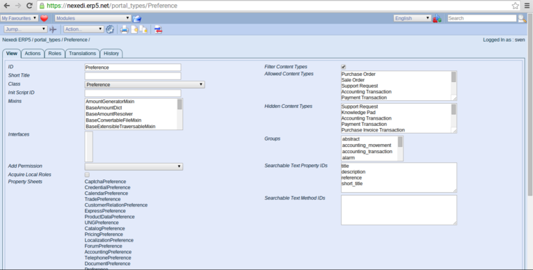 ERP5 HowTo | Create Templates - Screenshot Preferences