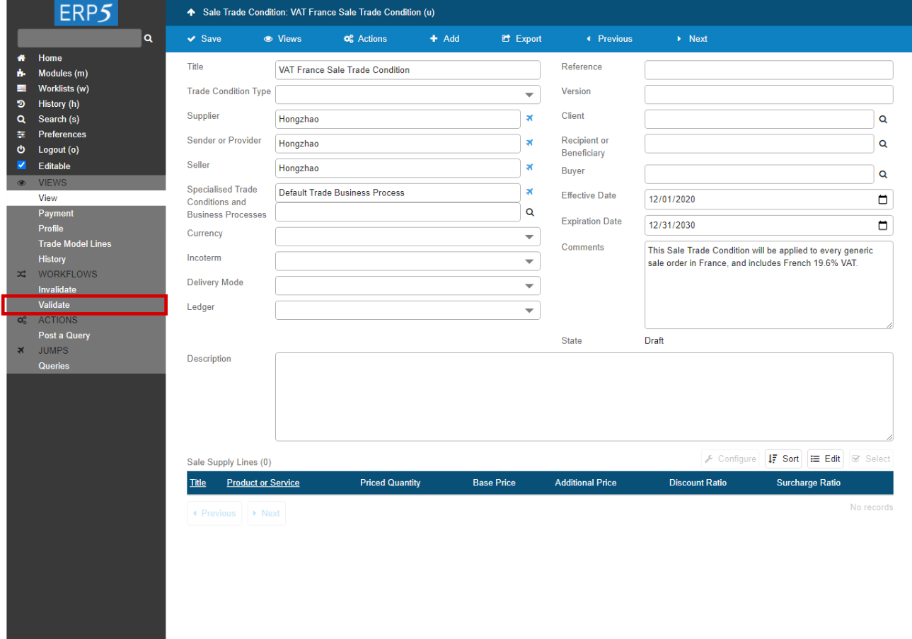 Validate Sale Trade Condition