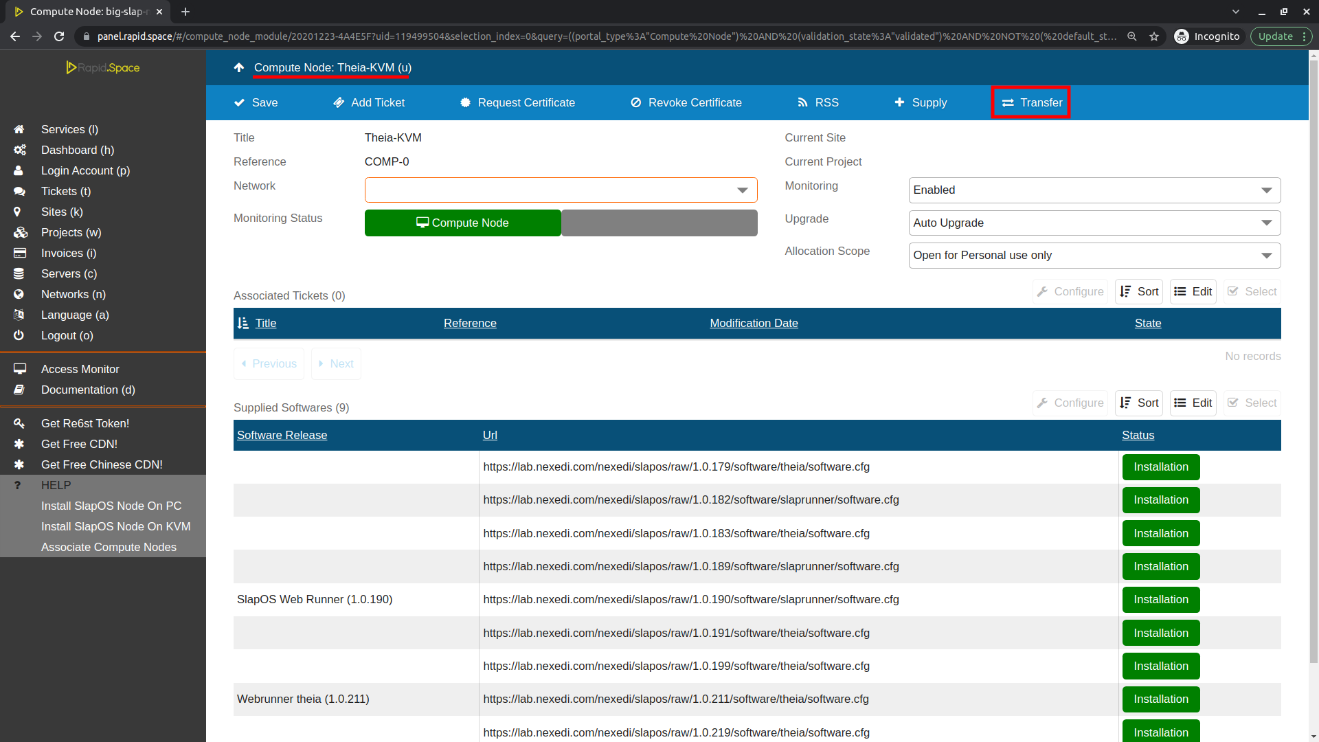 SlapOS Dashboard - Server Configuration