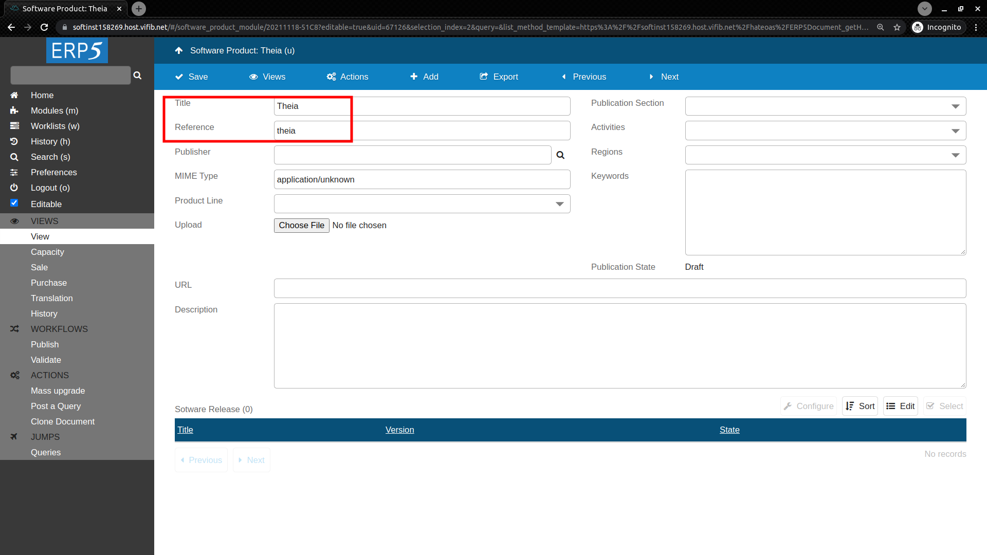 ERP5 Interface - Administrator Define Software Product Theia