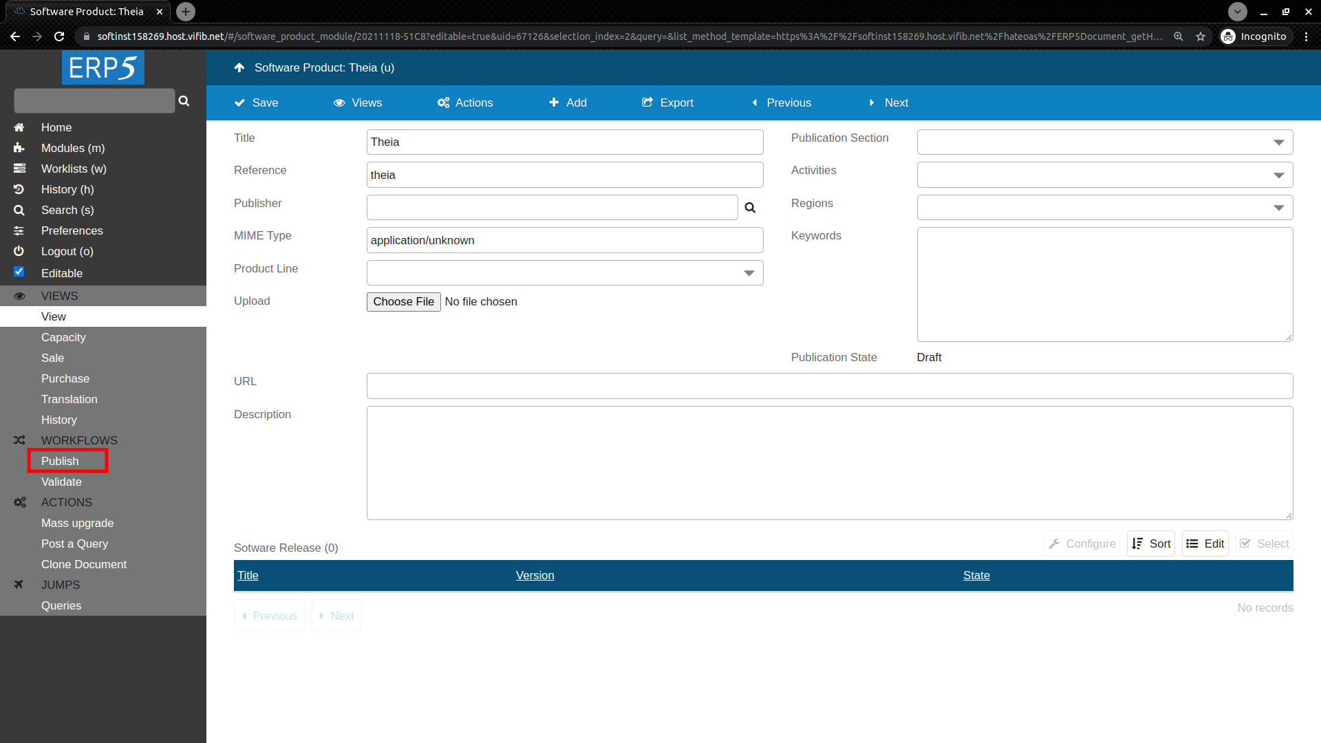 ERP5 Interface - Administrator Publish Software Product