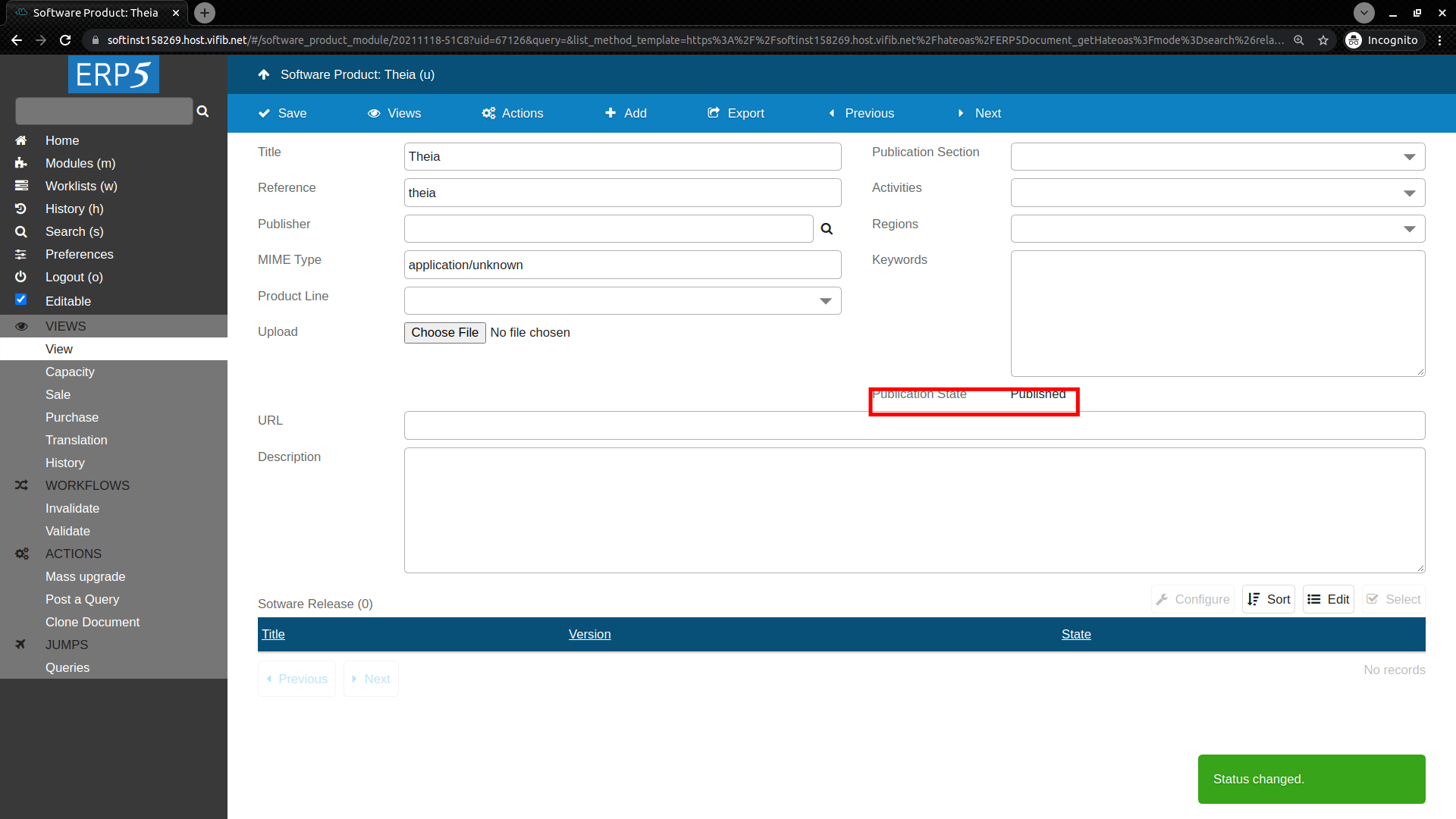 ERP5 Interface - Administrator Verify Published Software Product Theia