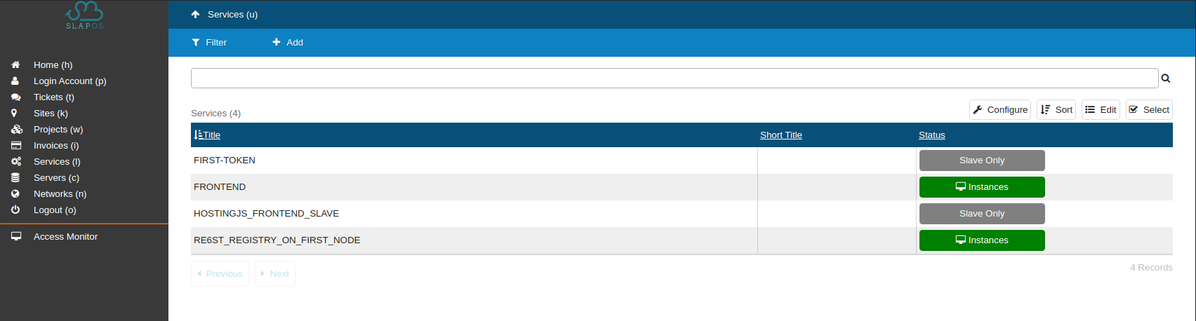 SlapOS Dashboard - Service Re6st Token Instantiation