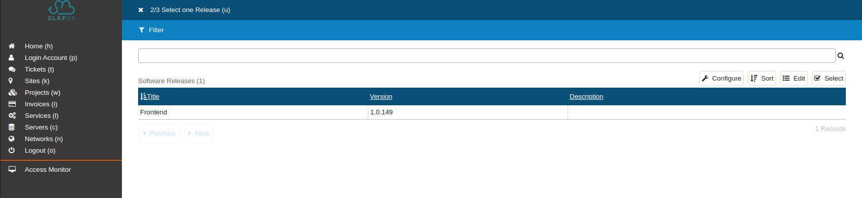 SlapOS Dashboard - Select Software Release Version