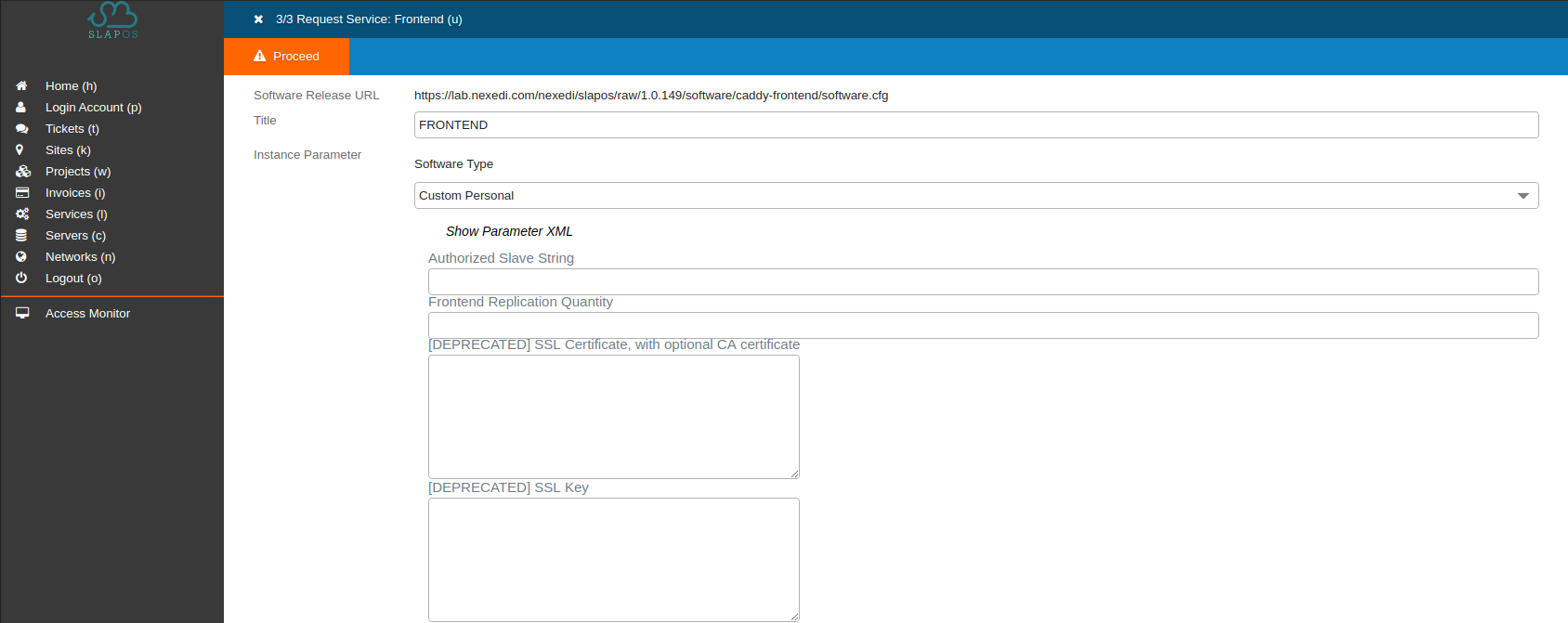 SlapOS Dashboard - Frontend Instance Configuration