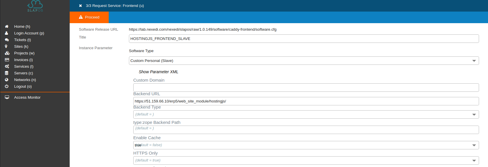 SlapOS Interface - Service Frontend Slave Configuration Parameters