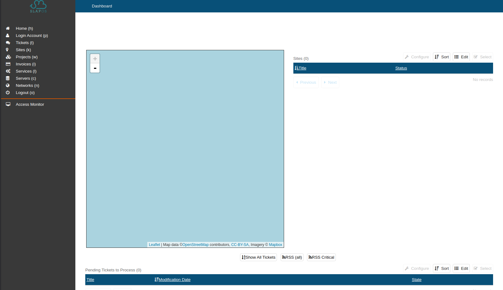 SlapOS Interface - SlapOS Dashboard