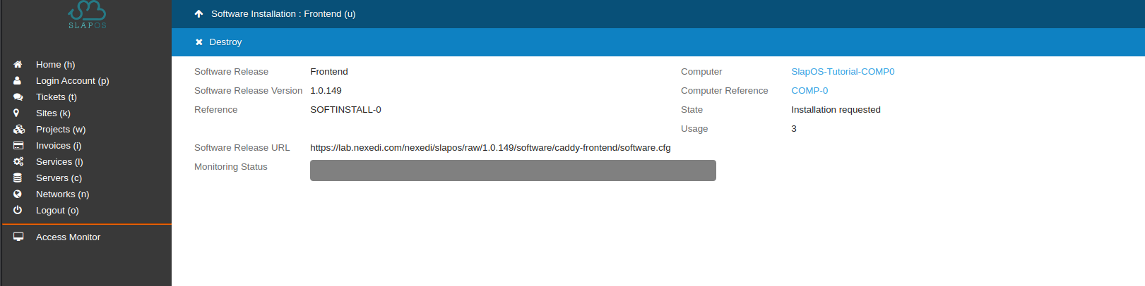 SlapOS Dashboard - Access Computer