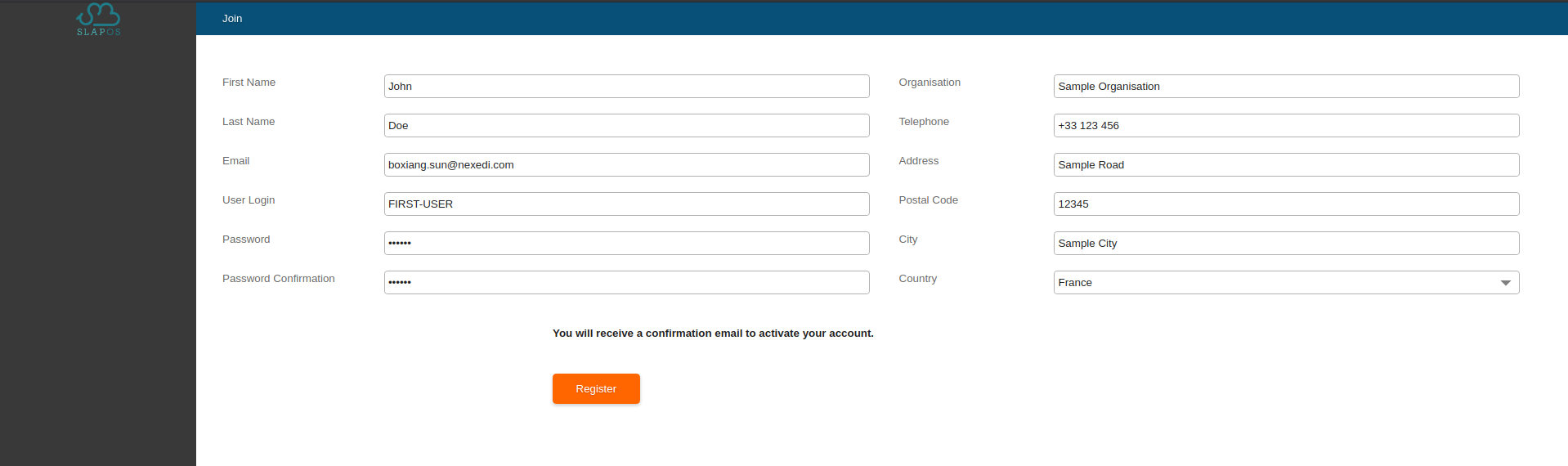 SlapOS Interface - User Registration