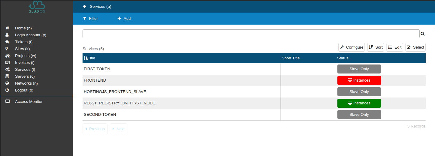 SlapOS Dashboard - Service Re6st Token Instantiation