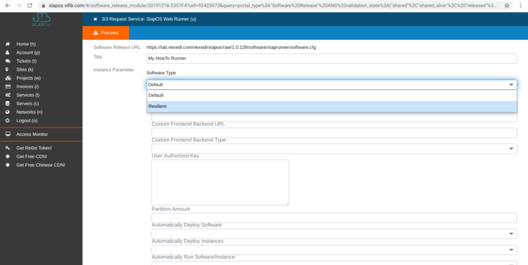 SlapOS Dashboard - Configure Service Webrunner Version