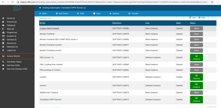 SlapOS Dashboard - Locate ERP5 Frontend Service
