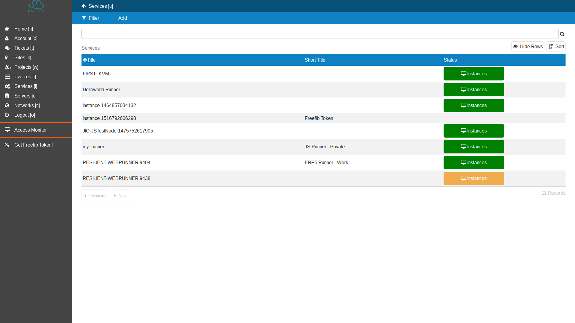 Vifib Interface - Instantiated Services